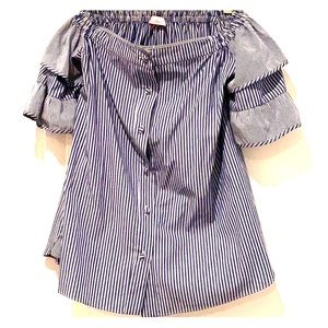 Parker off the shoulder blue striped top